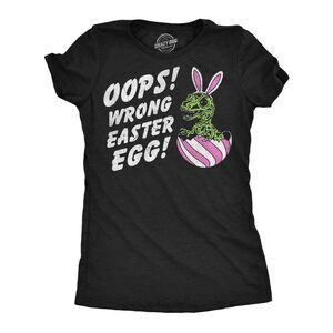 Womens Funny T Shirts Oops Wrong Easter Egg Sarcastic Dino Tee For Ladies